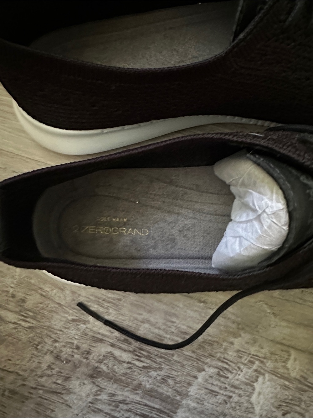 Cole Haan Black Knit Lace-Up Slip-On Flats with White Sole - Picture 2 of 4